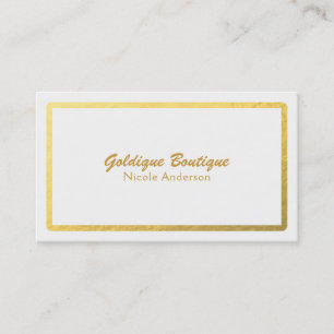 White & Gold Faux Foil Shine Minimal Glam Business Card