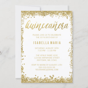 White Gold Faux Glitter Quinceanera 15th Birthday Invitation