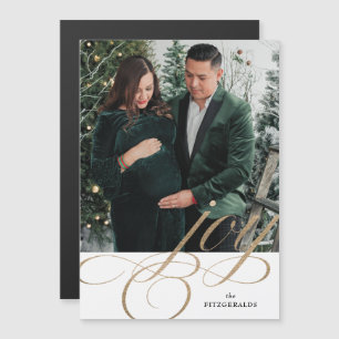 White & Gold Festive Flourish Joy Holiday Magnet