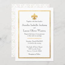 White & Gold Fleur De Lis Wedding Invitation