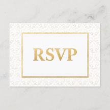 White & Gold Fleur De Lis Wedding RSVP Card