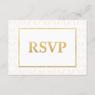 White & Gold Fleur De Lis Wedding RSVP Card