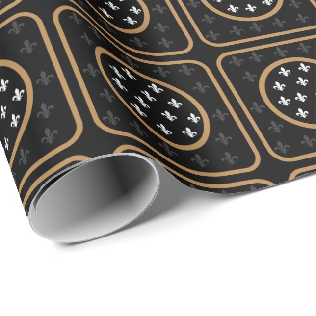 White Gold Fleur de Lis Wrapping Paper (Roll Corner)