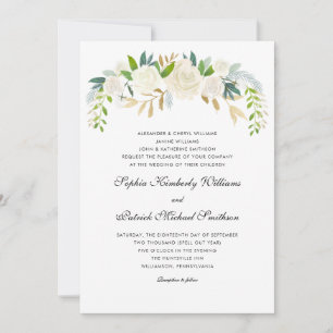 White Gold Floral   3 sets parents wedding Invitation