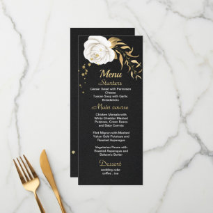 white gold floral black wedding menu