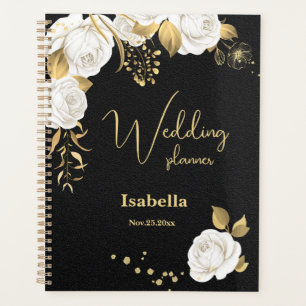 white gold floral black wedding  planner
