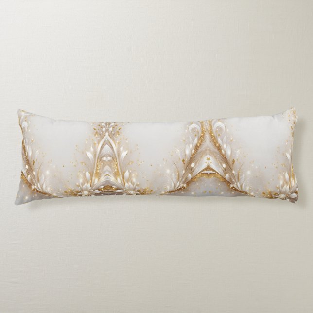 White Gold Floral Body Pillow (Front)