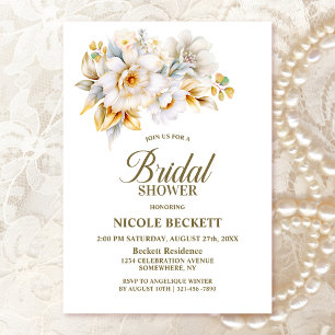 White Gold Floral Bridal Shower Invitation