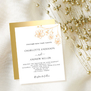White gold floral budget wedding invitation flyer