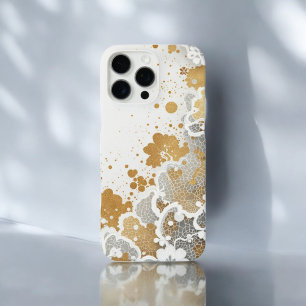 White Gold Floral iPhone 16 Pro Max Case