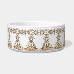 White Gold Floral Ceramic Pet Bowl