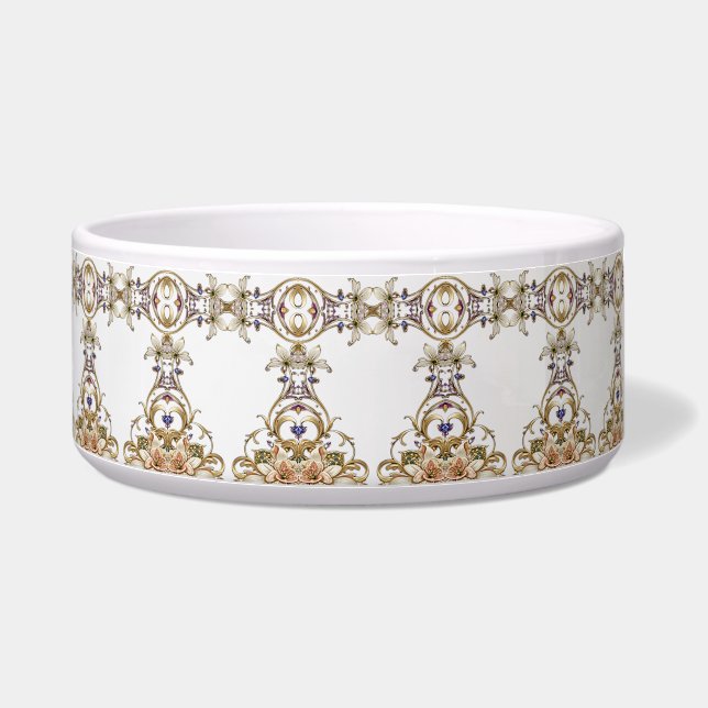 White Gold Floral Ceramic Pet Bowl (Right)
