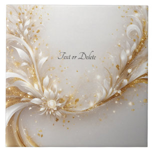 White Gold Floral Ceramic Tile