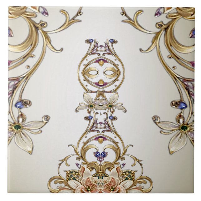 White Gold Floral Ceramic Tile (Front)