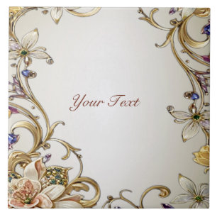 White Gold Floral Ceramic Tile