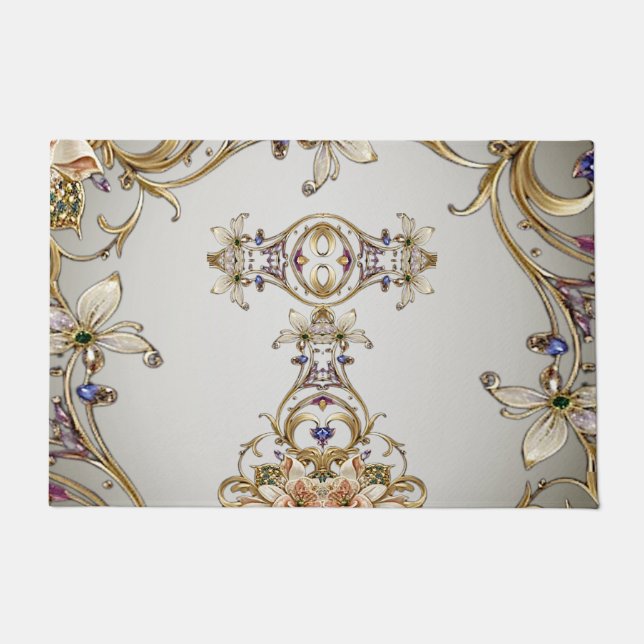 White Gold Floral Doormat (Front)