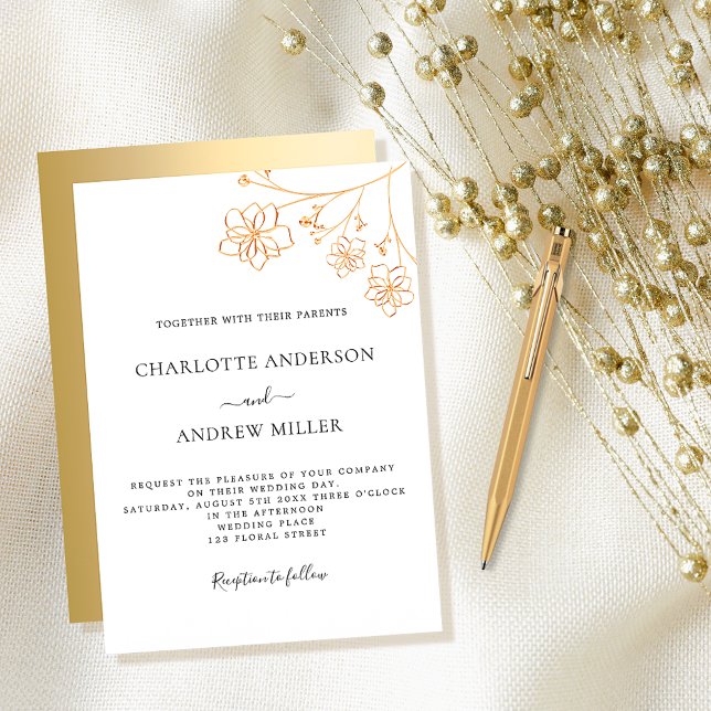 White gold floral elegant botanical modern wedding invitation (Creator Uploaded)