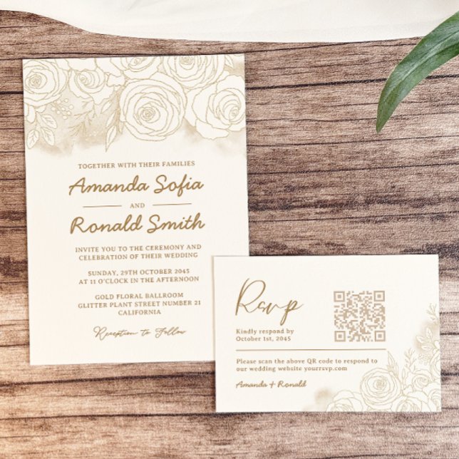 White Gold Floral Elegant Wedding Invitation (Creator Uploaded)