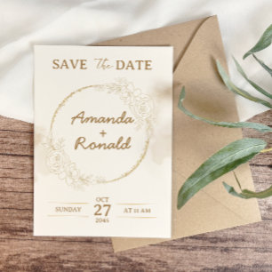 White Gold Floral Elegant Wedding Save The Date