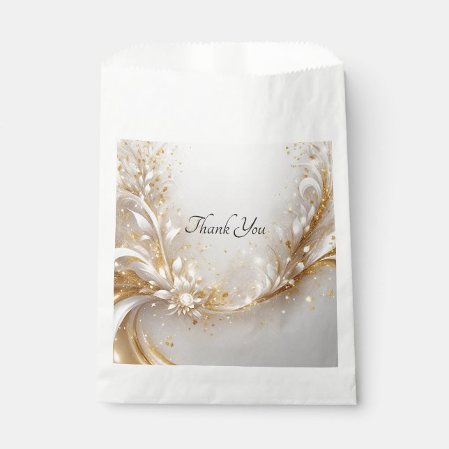 White Gold Floral Favour Bag (Front)
