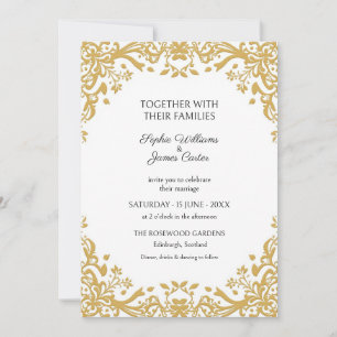 White Gold Floral Filigree Wedding Invitation