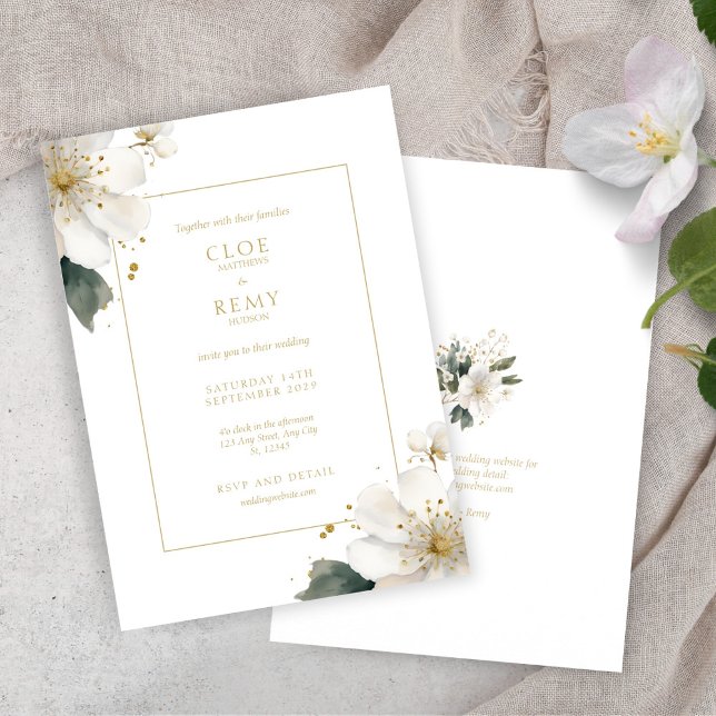 White & Gold Floral Foliage Watercolor Wedding  In Invitation (Creator Uploaded)