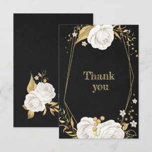 white gold floral geometric black thank you card
