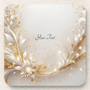 White Gold Floral Hard Plastic Coaster