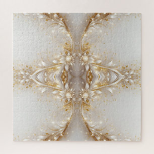 White Gold Floral Jigsaw Puzzle