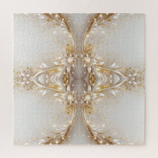 White Gold Floral Jigsaw Puzzle
