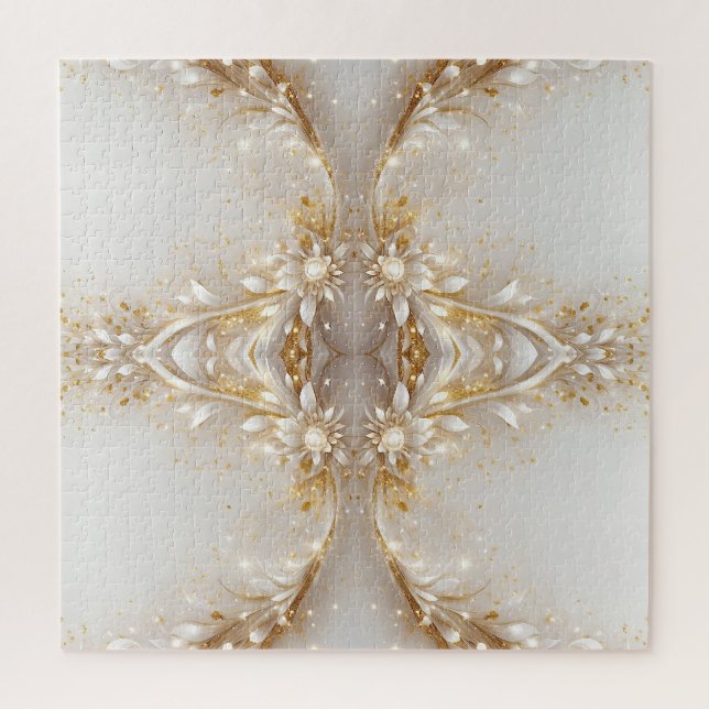 White Gold Floral Jigsaw Puzzle (Vertical)