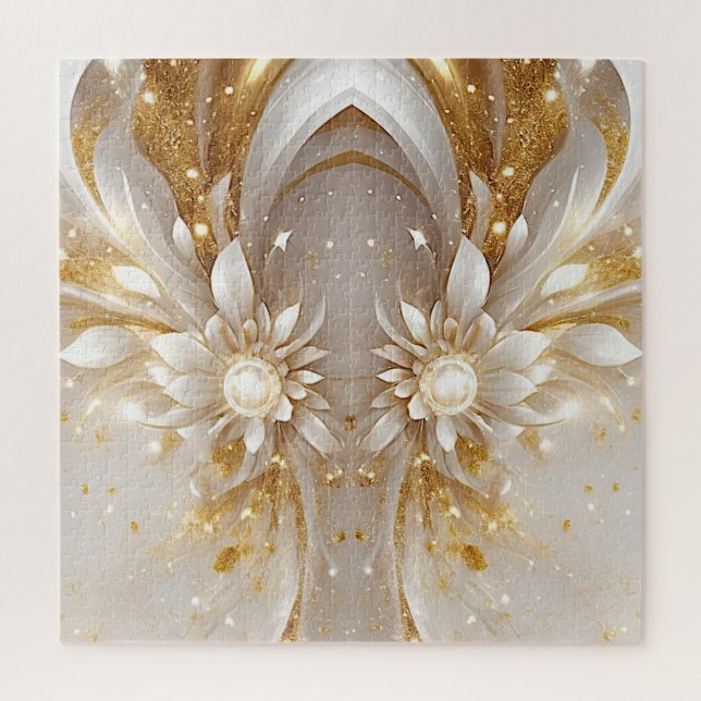 White Gold Floral Jigsaw Puzzle (Vertical)