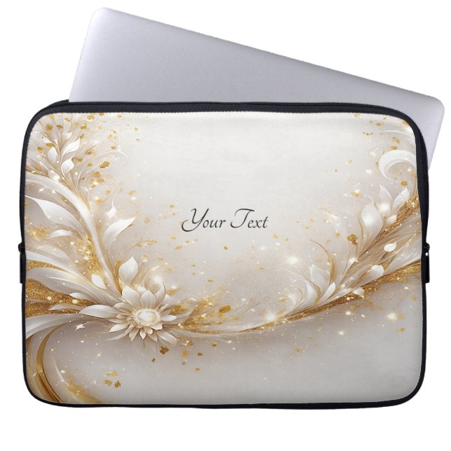 White Gold Floral Laptop Sleeve (Front)
