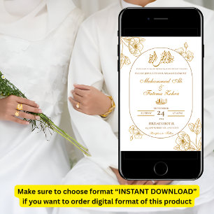 White Gold Floral Minimalist Elegant Modern Nikah Invitation