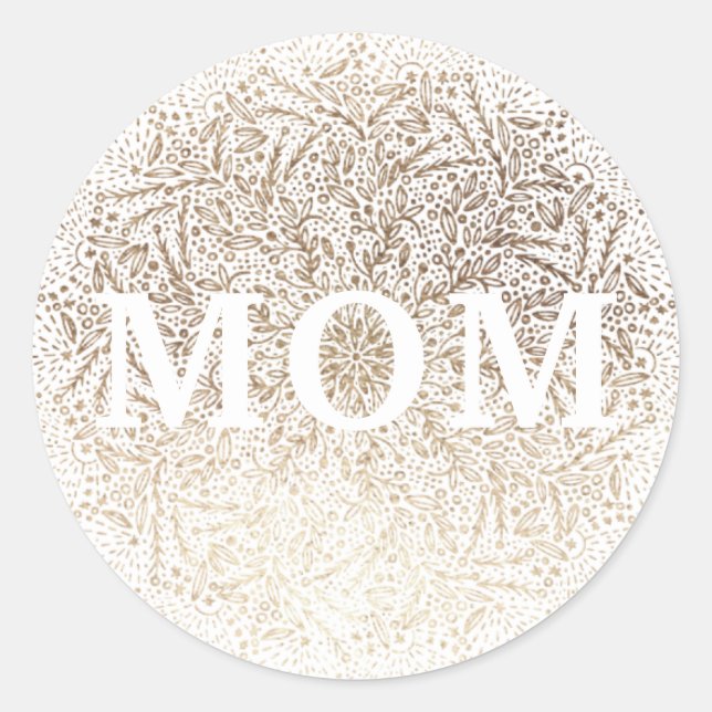 White Gold Floral MOM Formal Elegant Mothers Day Classic Round Sticker (Front)