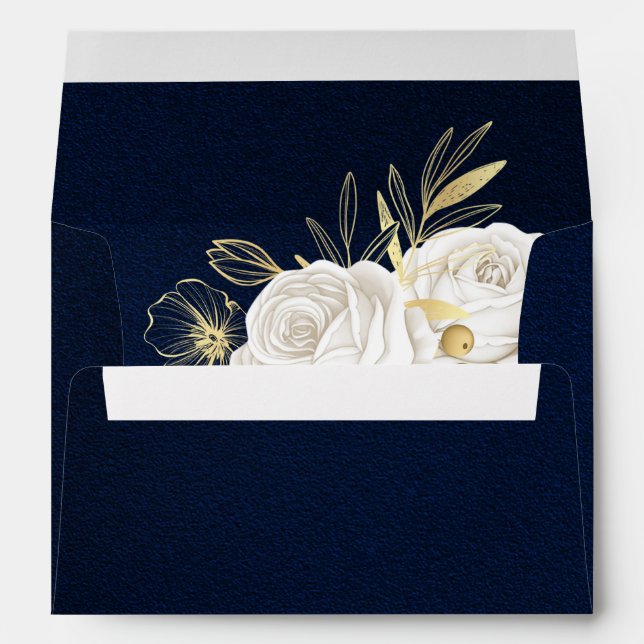 white gold floral navy blue wedding envelope (Back (Bottom))