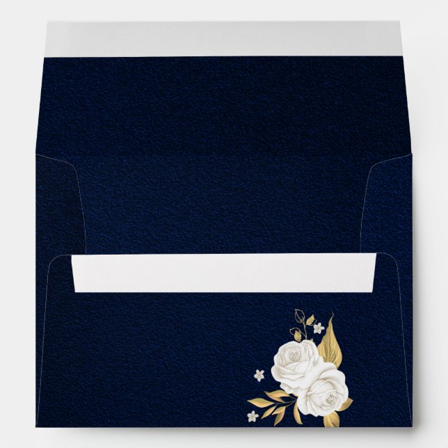 white gold floral navy blue wedding envelope (Back (Bottom))