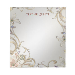 White Gold Floral Notepad
