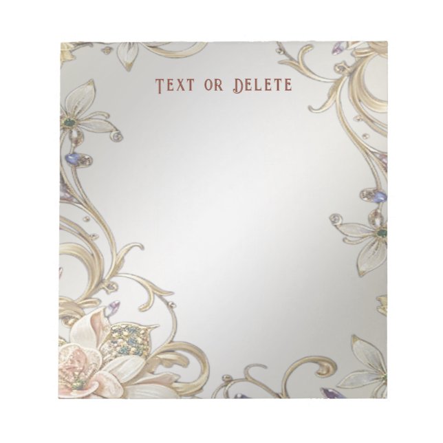 White Gold Floral Notepad (Front)