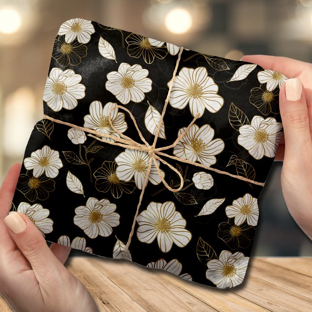 White Gold Floral on Black Tissue Paper (Creator Uploaded)