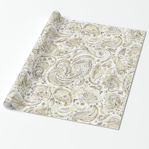 White & Gold Floral Paisley Wrapping Paper
