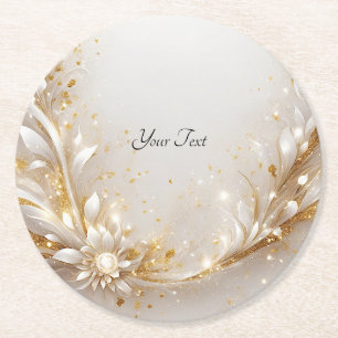 White Gold Floral Paper Coaster