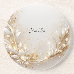 White Gold Floral Sandstone Coaster