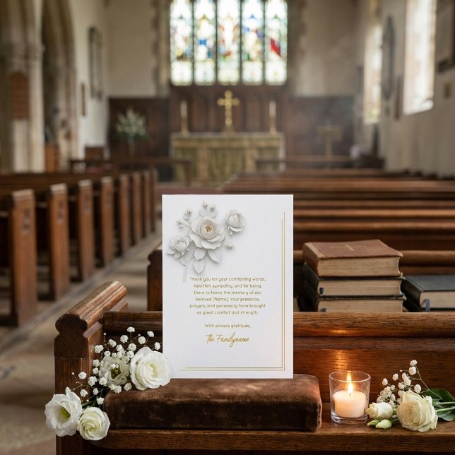 White & Gold Floral Sympathy Thank You Foil Card (Creator Uploaded)