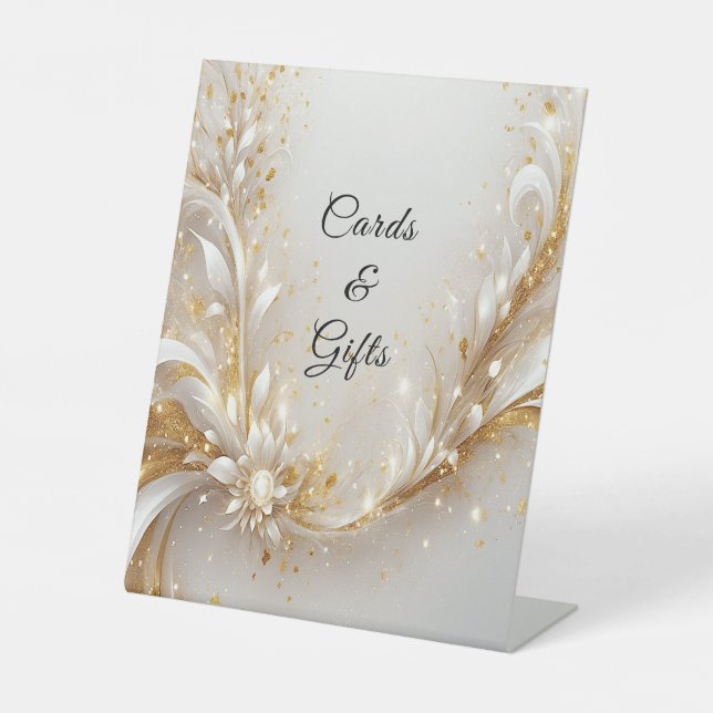 White Gold Floral Tabletop Signs (Front)