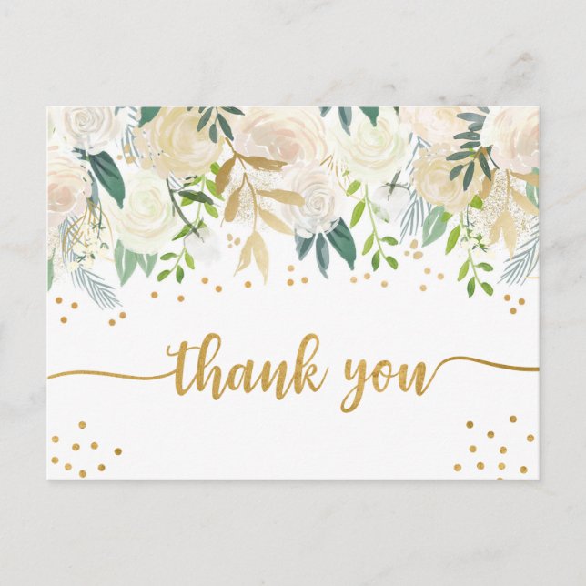 White gold floral thank you postcard (Front)