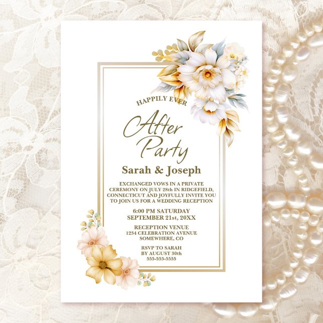 White Gold Floral Wedding After Party Invitation (Creator Uploaded)