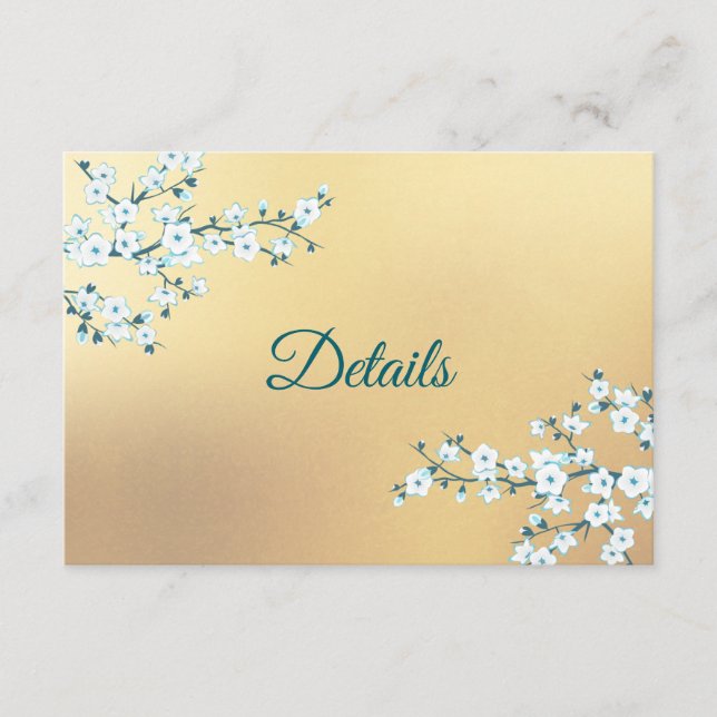 White Gold Floral Wedding Details Enclosure Card (Front)
