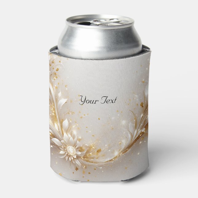 White Gold Floral Wedding Favour Can Cooler (Can Front)
