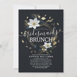 White Gold Floral Wreath Wedding Bridesmaid Brunch Invitation